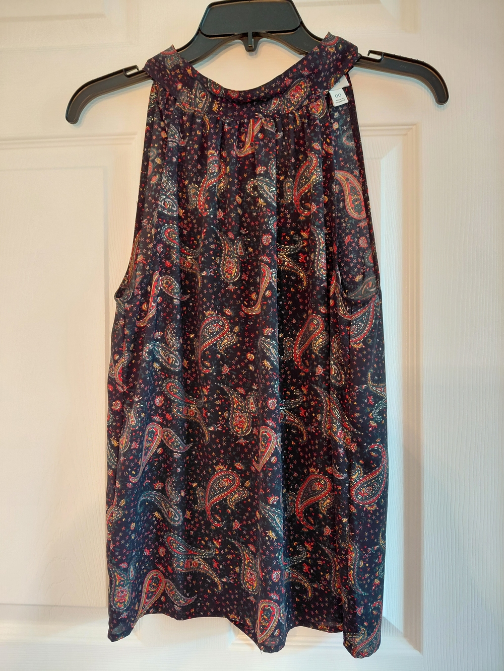 J. Crew navy paisley A-line High Collar Sleeveless Blouse SIZE 00